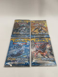Komplett artset med 4 forskjellige Sun & Moon Base Set boosterpakker.