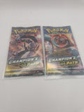 Forside av Champions Path boosterpakker med ulike pack arts.