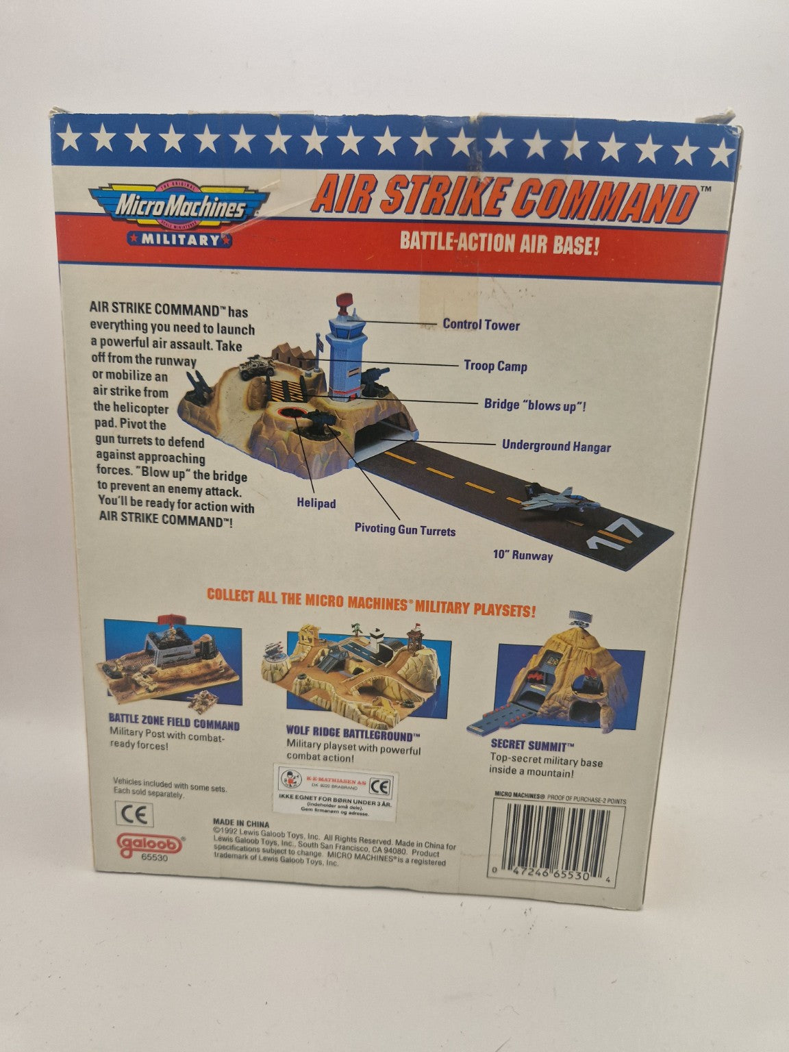 Originalt Micro Machines Military Air Strike Command fra 1992 bakside.