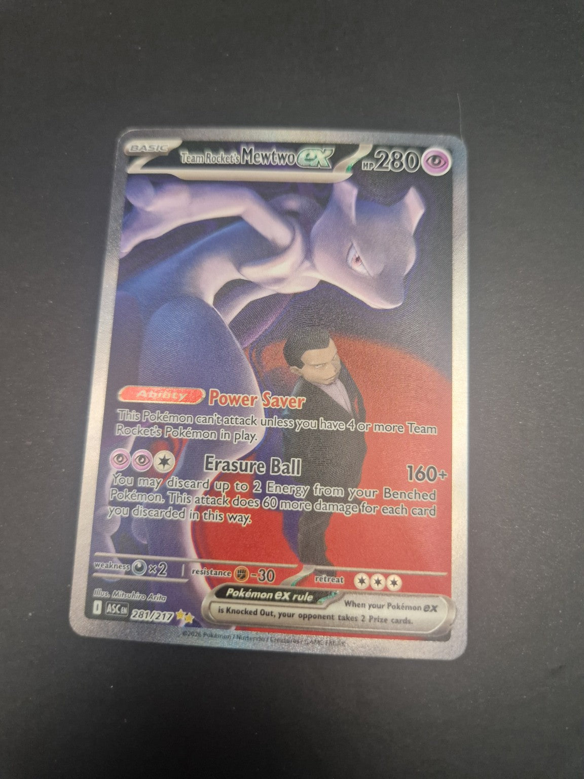 Team Rocket's Mewtwo ex 281/217 Special Illustration Rare Pokémon-kort forside