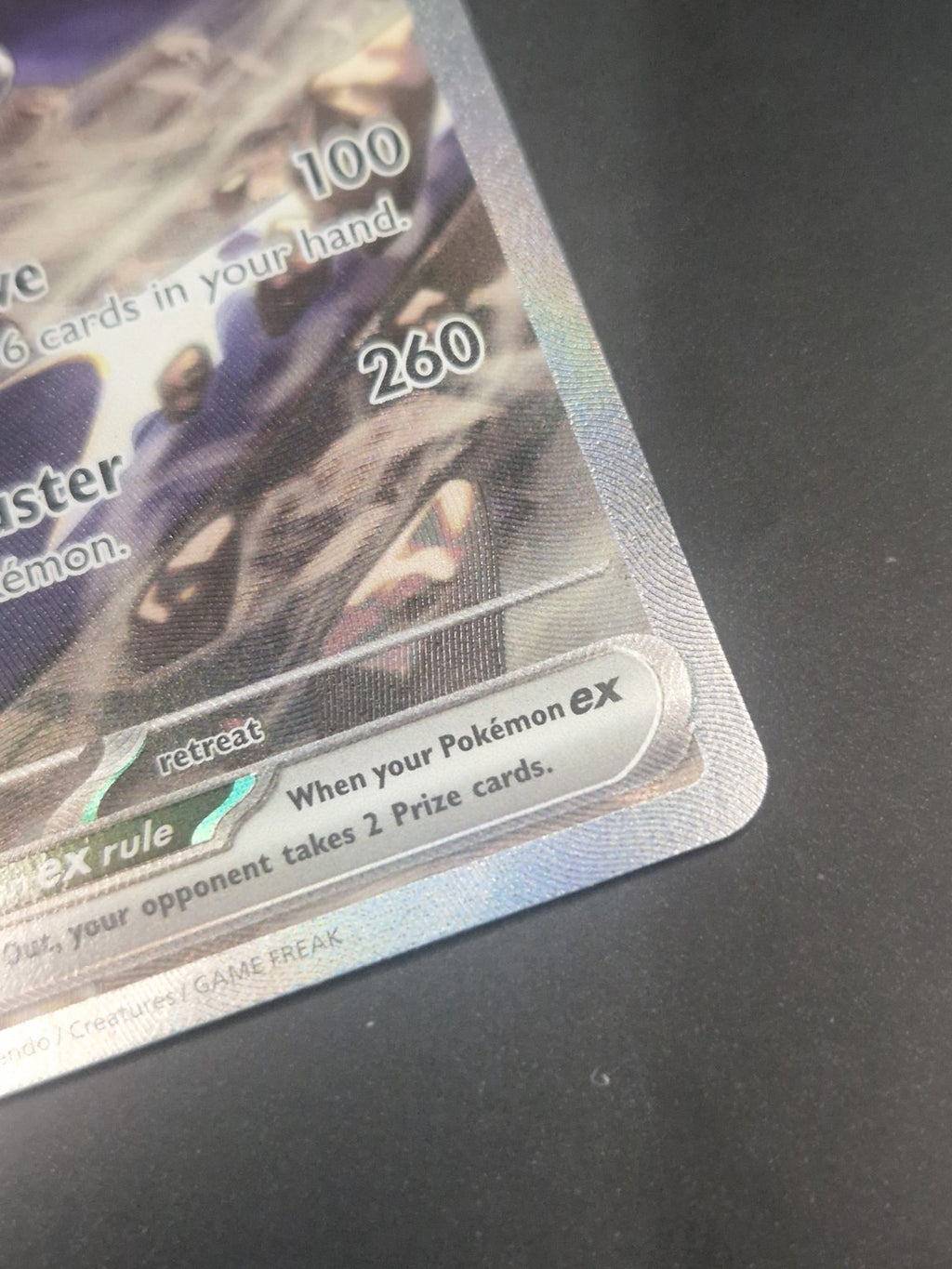 Nærbilde av nedre høyre hjørne på Cynthia's Garchomp ex SIR