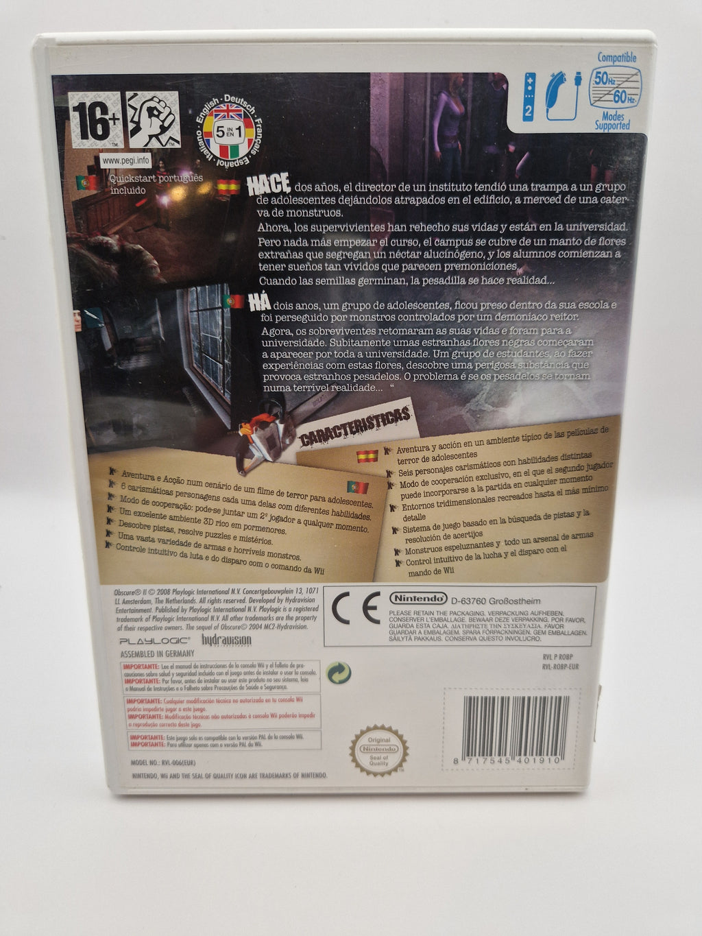 Obscure Nintendo Wii PAL original spill cover bakside