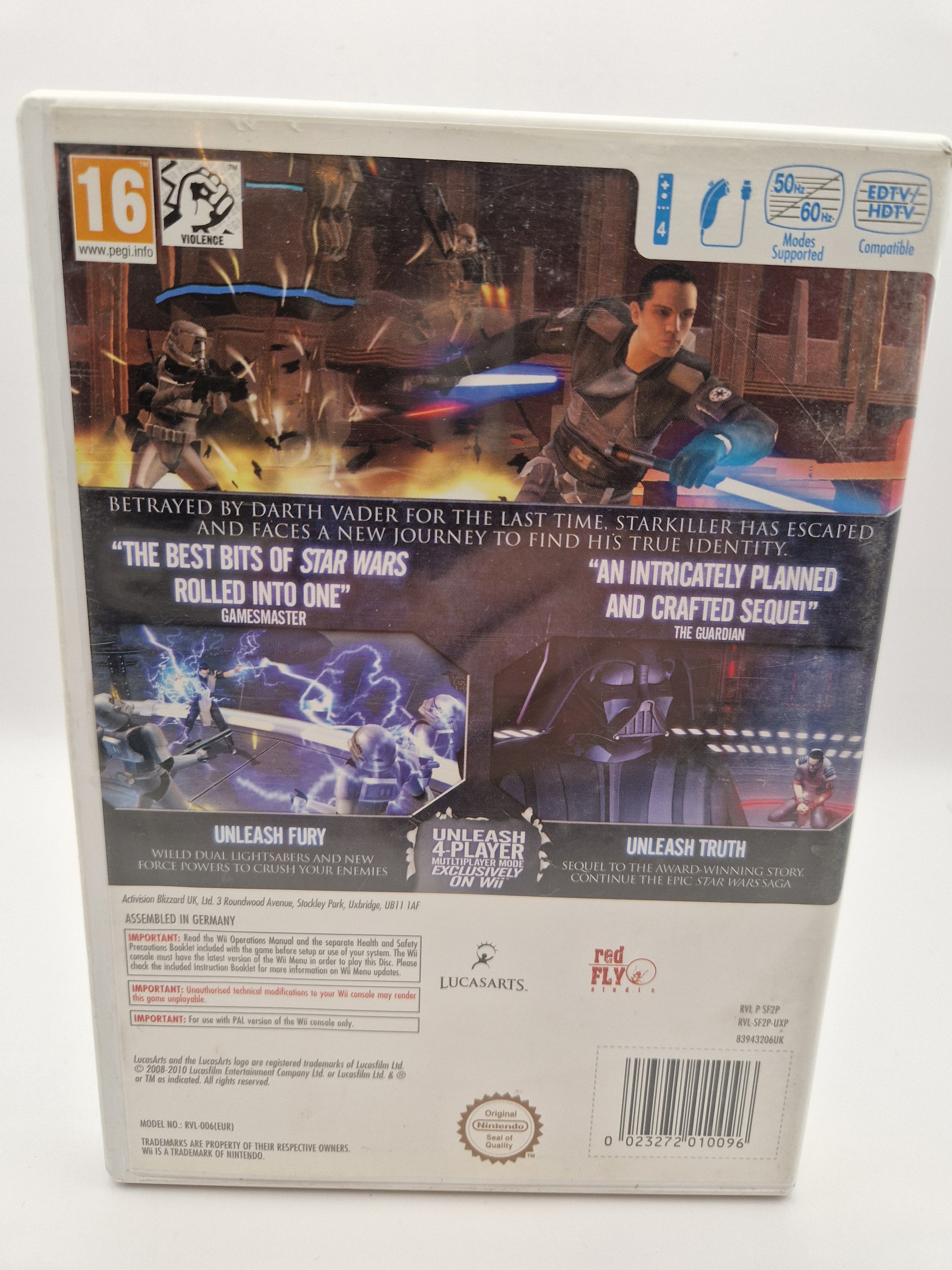 Star Wars The Force Unleashed II Nintendo Wii PAL original spill cover bakside