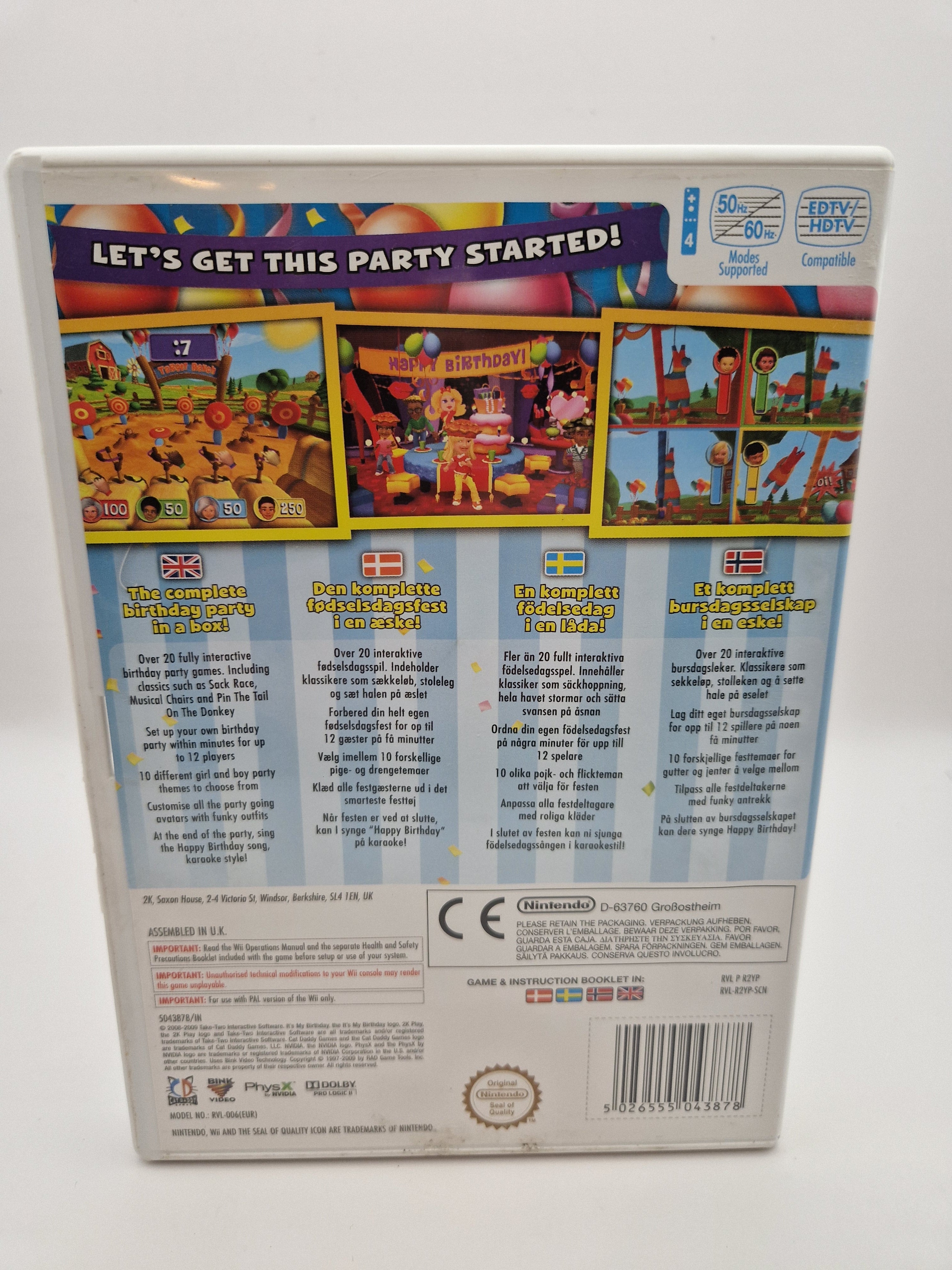 Its My Birthday Nintendo Wii PAL original spill cover bakside