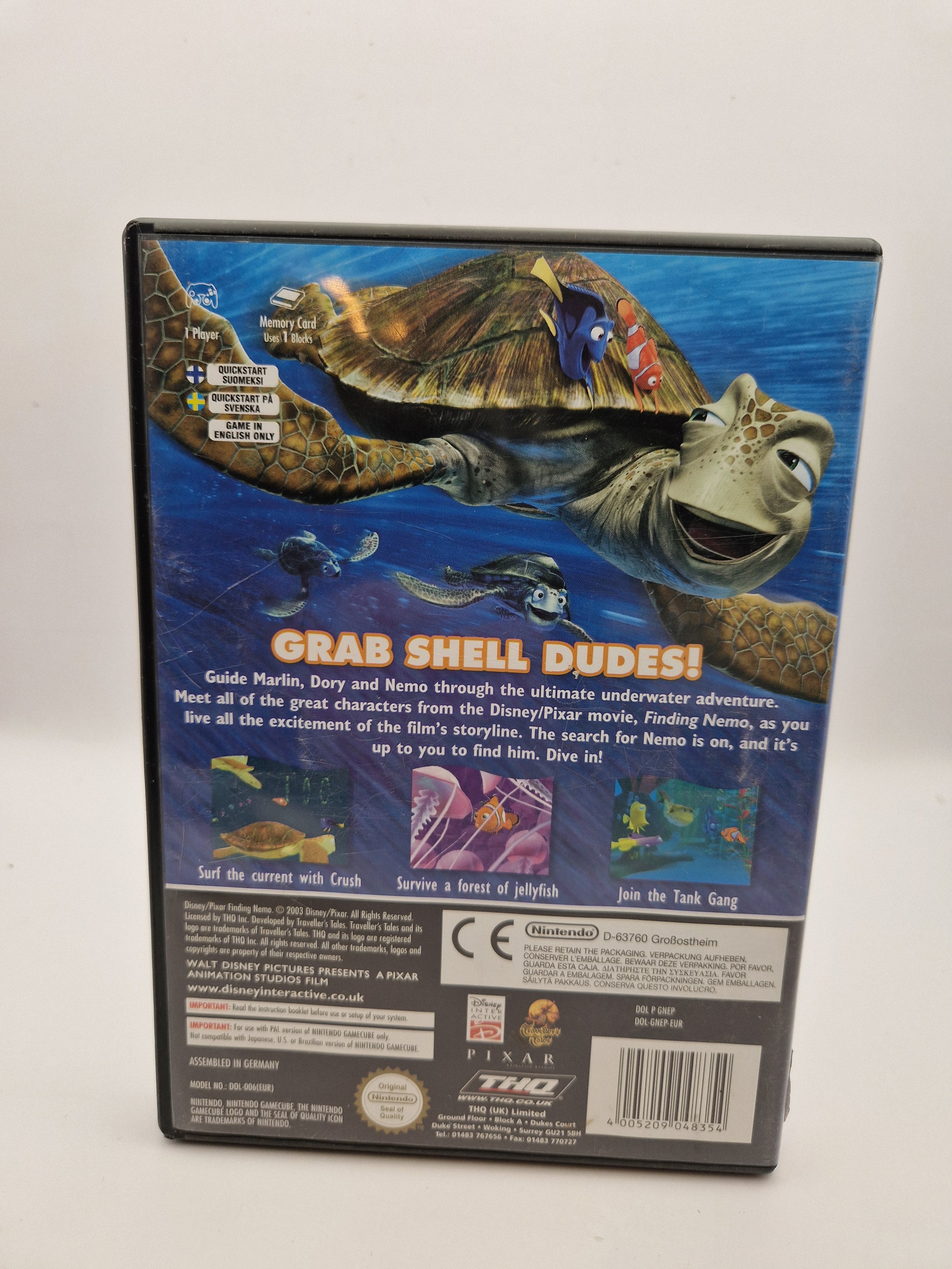 Finding Nemo Nintendo GameCube – bakside av cover med spillinformasjon