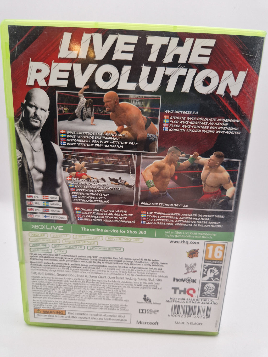 WWE ’13 Xbox 360 – komplett CIB med originalt cover og manual (bakside)