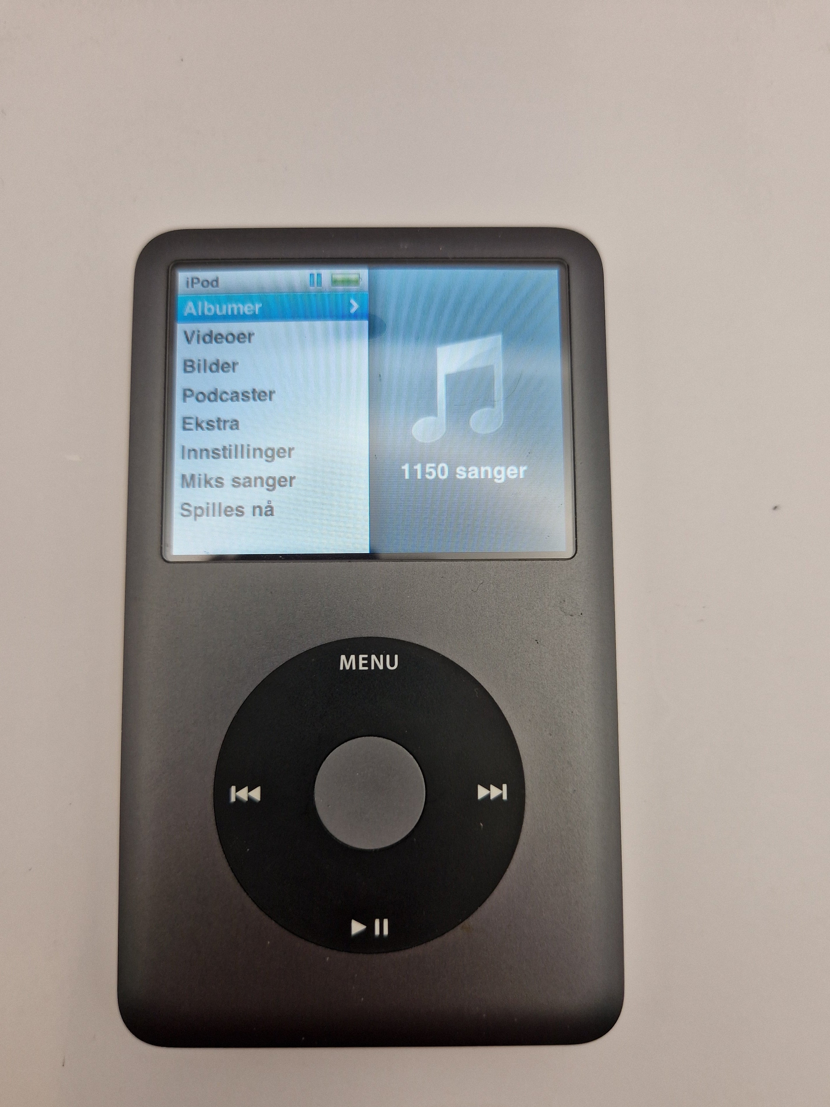 iPod Classic – skjerm i bruk (menyvisning)