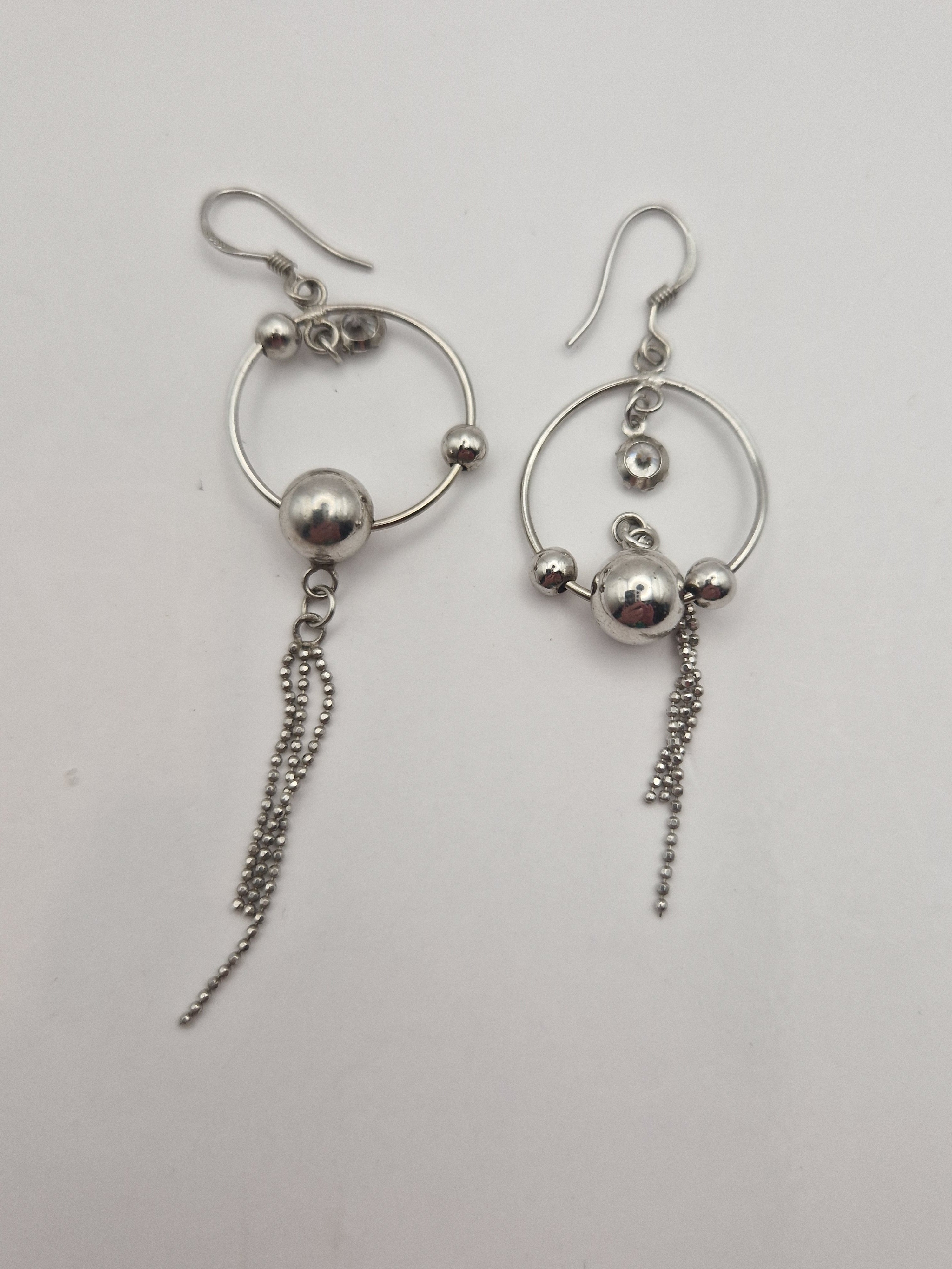 Sølvøredobber 925 med ringer og kjeder – par