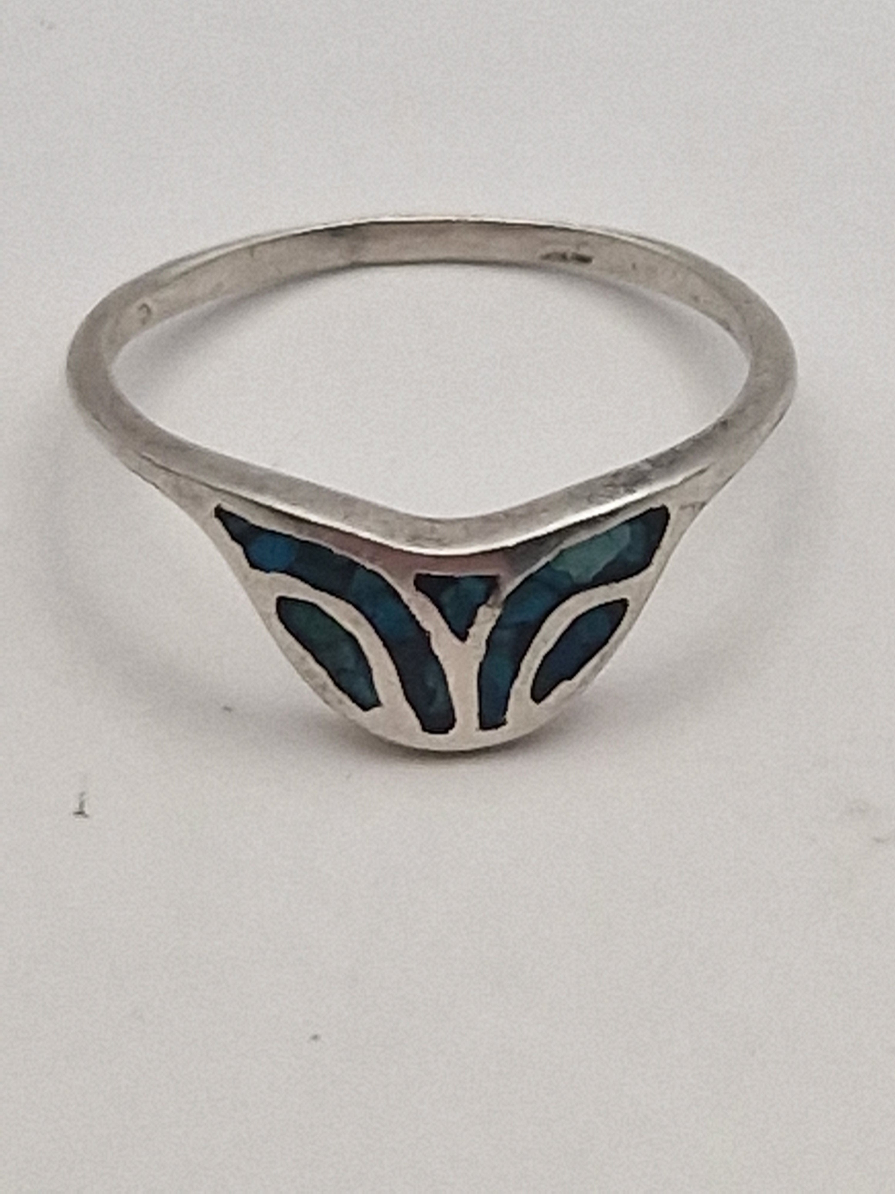 Sølvring 925s med blå dekor