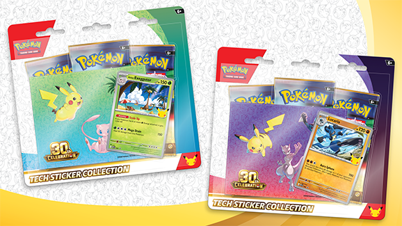 Pokémon TCG 30th Celebration Tech Sticker Collection med Lucario eller Alolan Exeggutor.