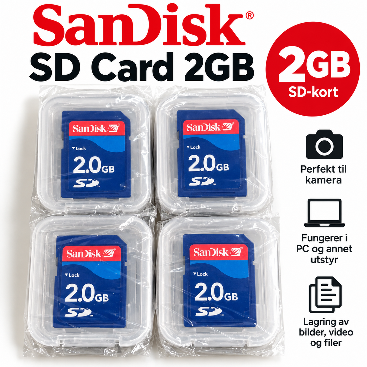 SanDisk 2 GB SD-minnekort – front
