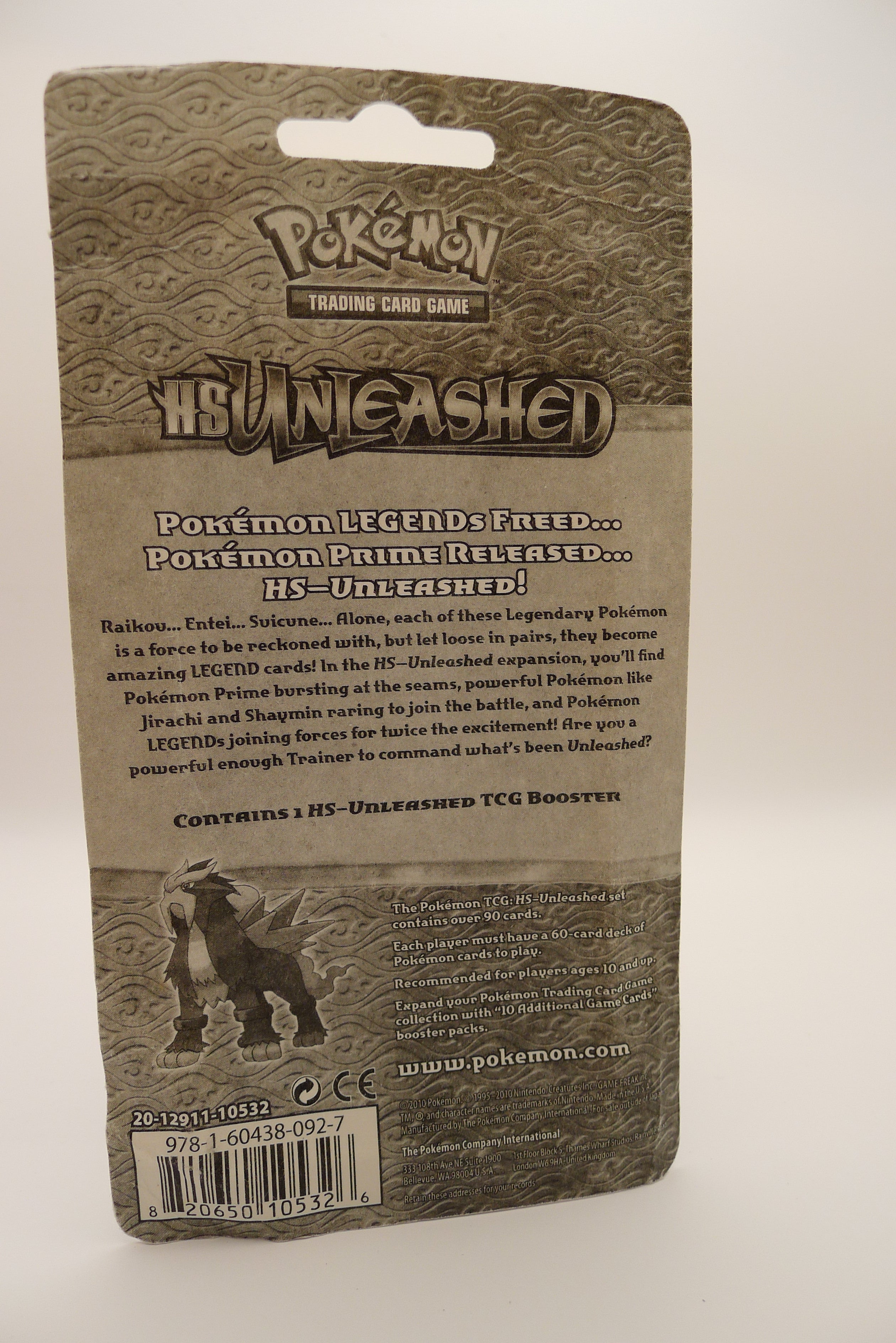 Bakside av Pokémon HS Unleashed blisterpakning, original produkttekst og strekkode synlig.