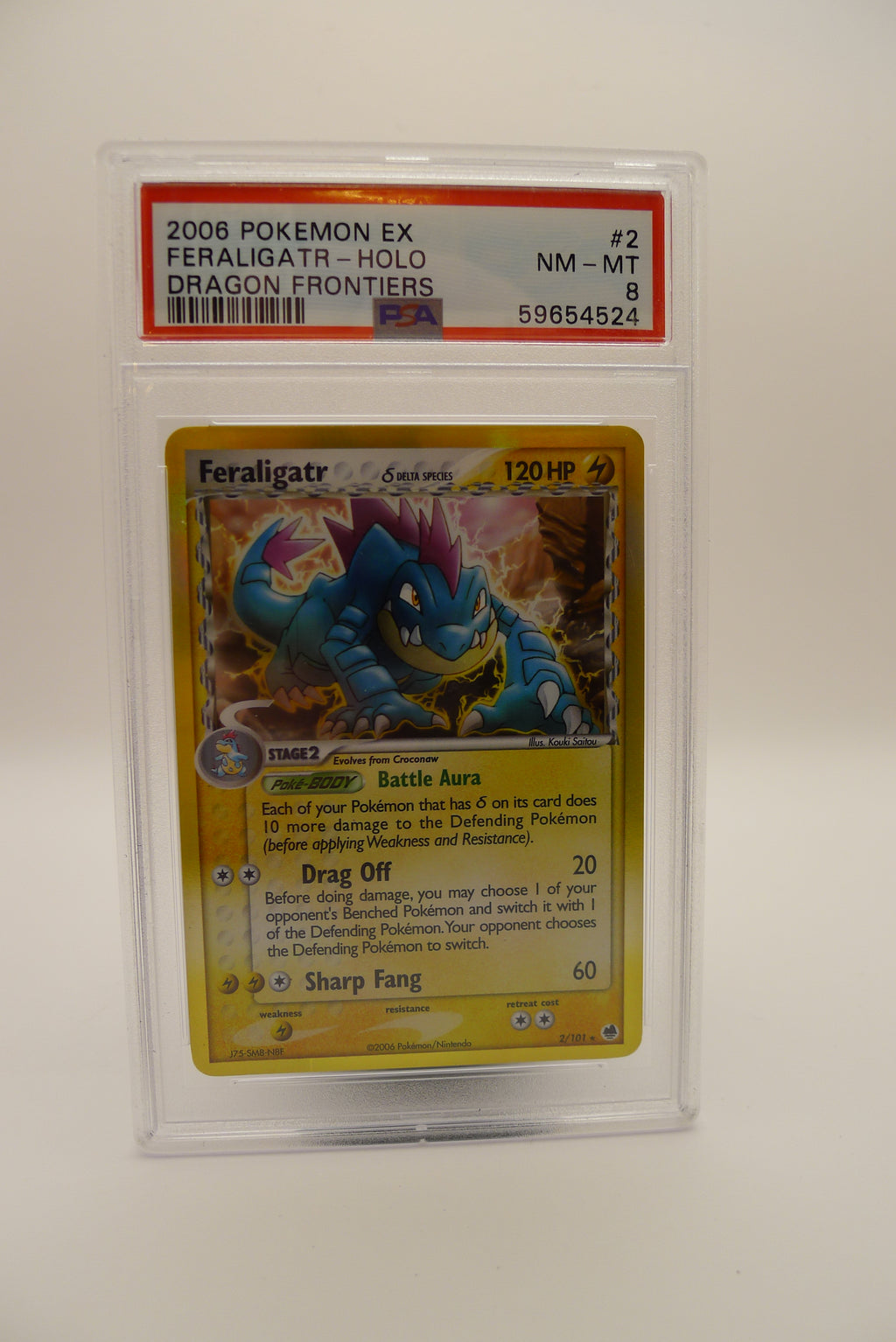 Forside av PSA 8 Feraligatr Holo #2 – Dragon Frontiers