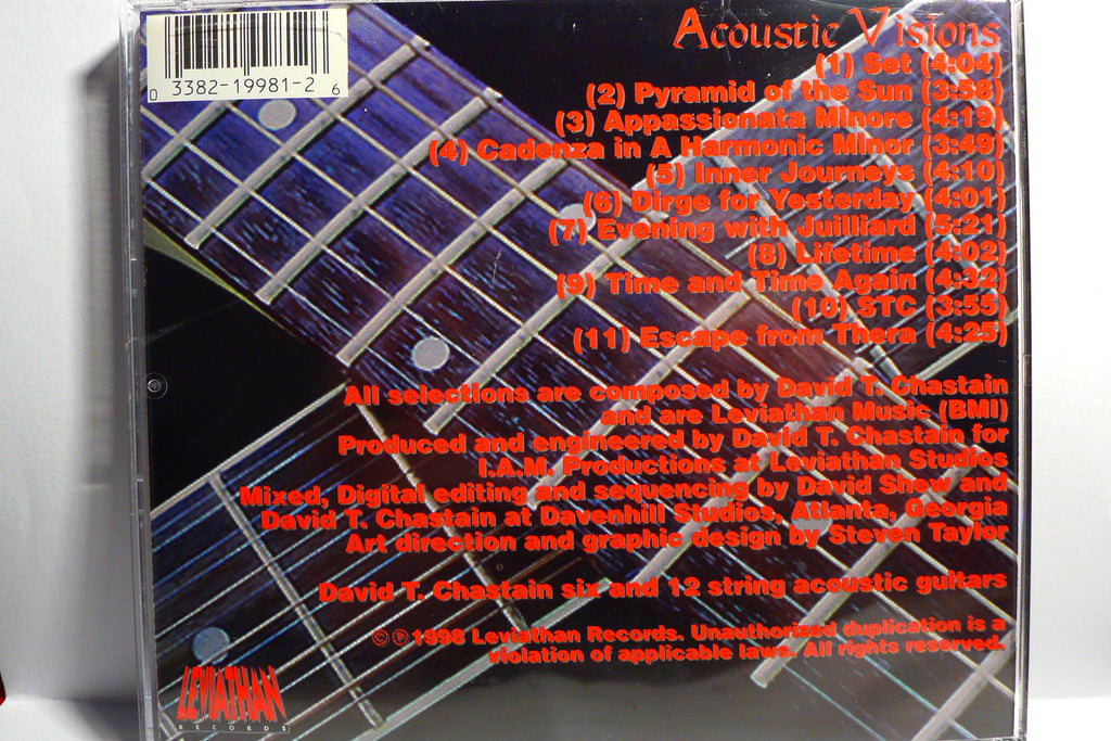 David T. Chastain – Acoustic Visions CD bakside med komplett sporoversikt.