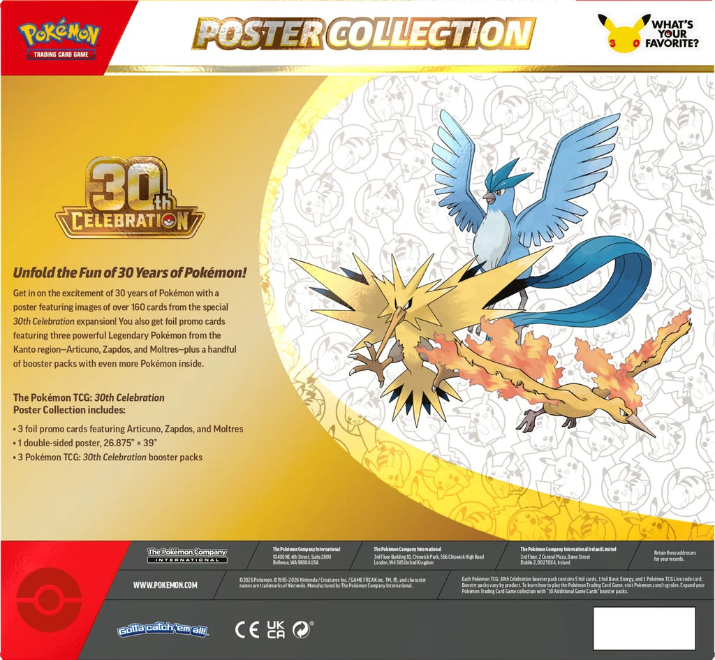 Pokémon 30th Celebration Poster Collection med Articuno Zapdos og Moltres
